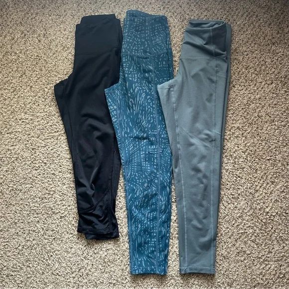 Nordstrom Zella Leggings Trio - Black, Blue Camo, and Teal bundle of 3 pair - Picture 2 of 9